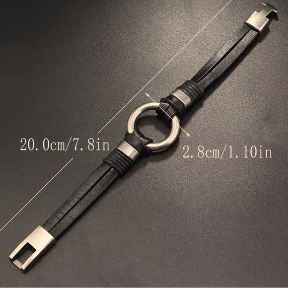 Men Black Leather Bracelet - Picture 2 of 5